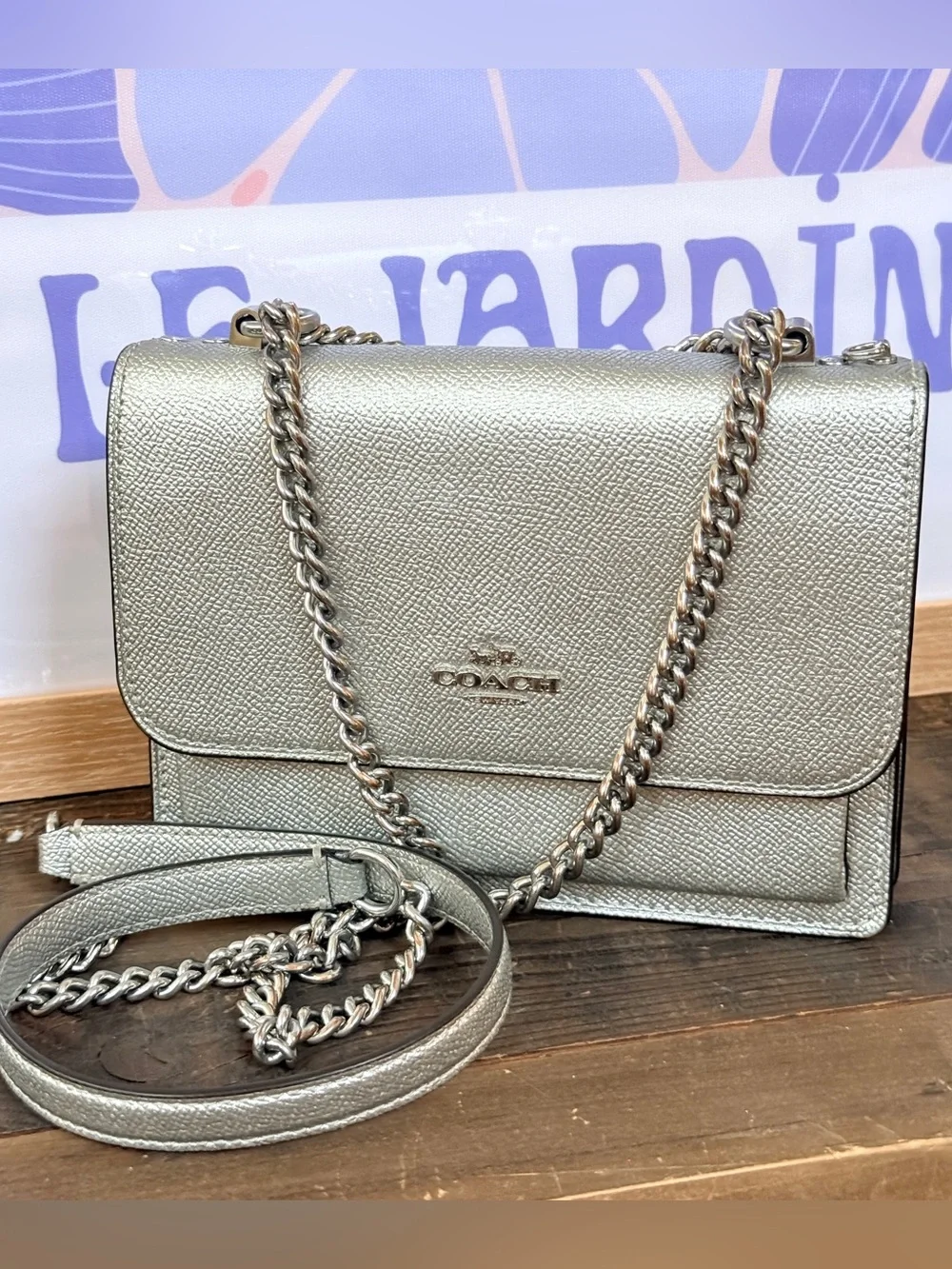 Coach Mini Klara Silver Metallic Leather Shoulder Crossbody Bag Party Vacation